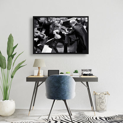 Toile d'orchestre symphonique | Tableau mural encadré avec instrument gris