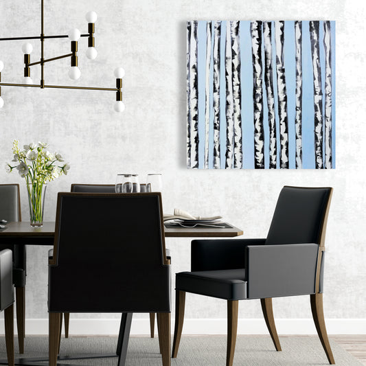 Birches on Blue Modern Trees Canvas - Home Decor Wall Art