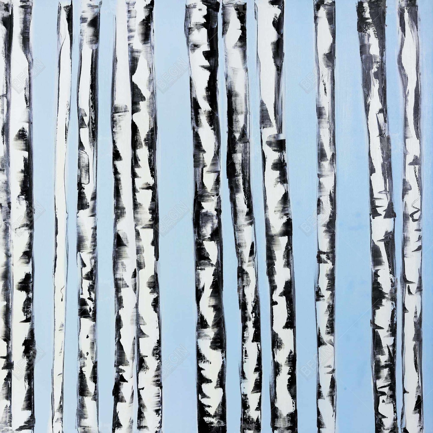 Birches on Blue Background | Framed Canvas | Home Decor
