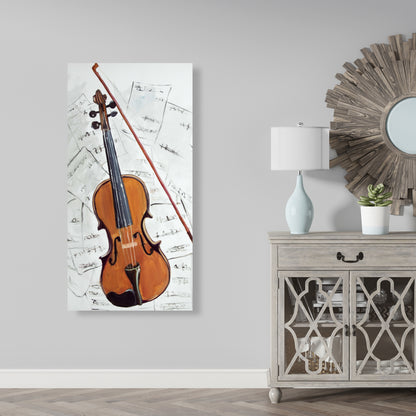 Toile « Violon sur partition » | Décoration murale blanche pour chambre à coucher