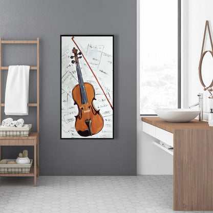 Violin on Music Sheet | White Framed Canvas | Home Decor
