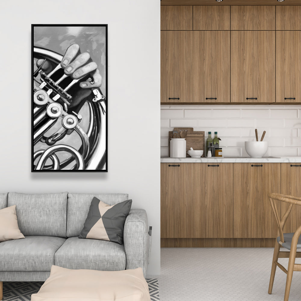 White Musical Bathroom Canvas - Musician with French Horn Art