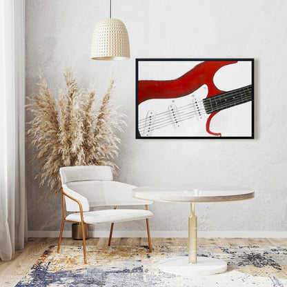 Red Rock Guitar Canvas - Contemporary Gray Frame Home Decor