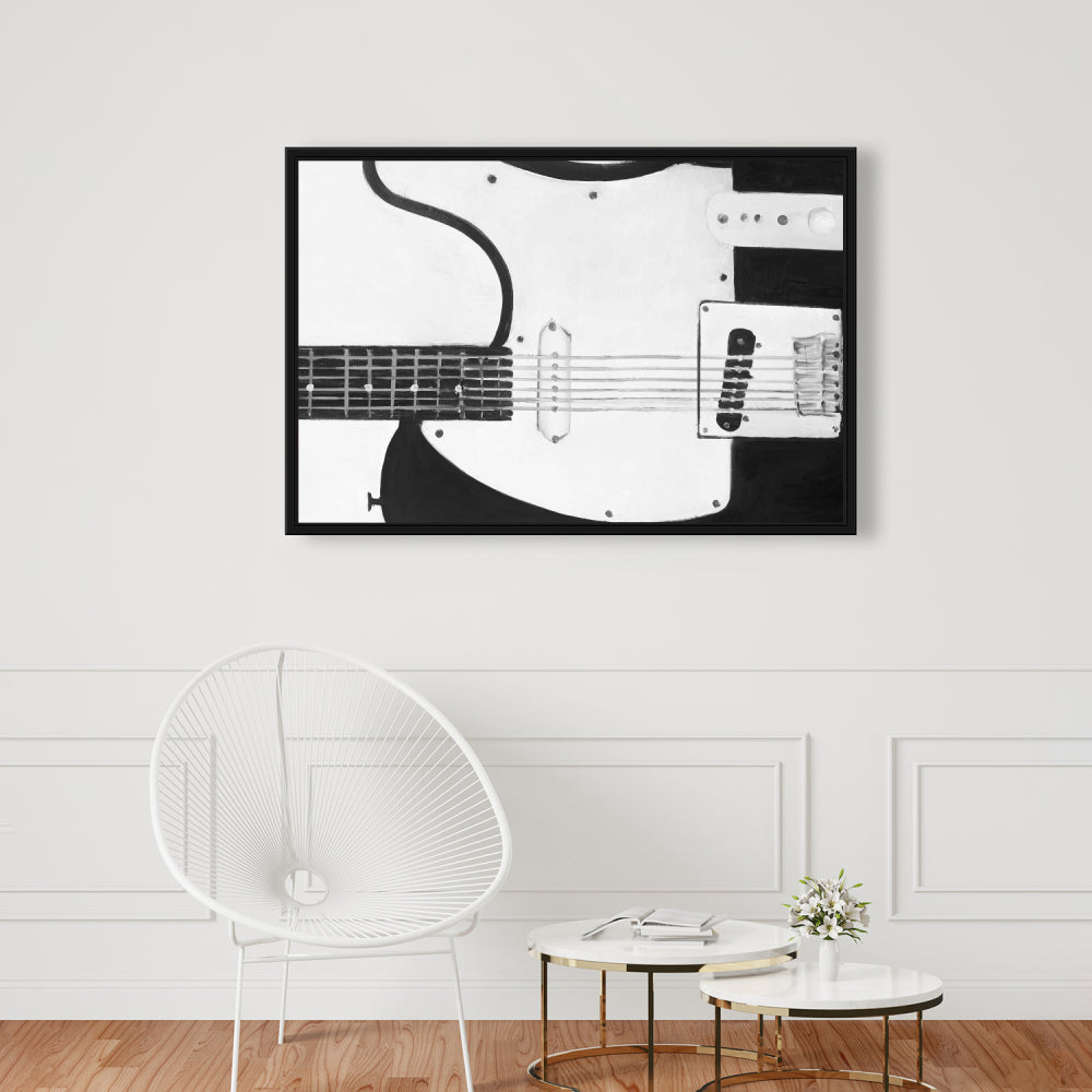 Toile grise pour chambre à coucher | Décoration murale encadrée avec guitare Black Rock