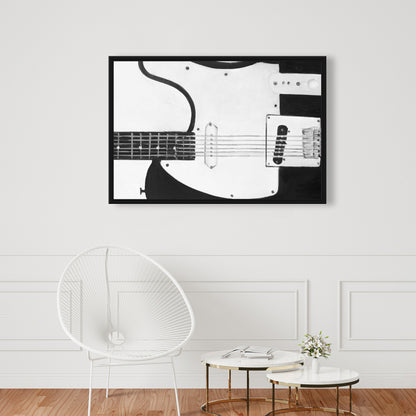 Toile grise pour chambre à coucher | Décoration murale encadrée avec guitare Black Rock
