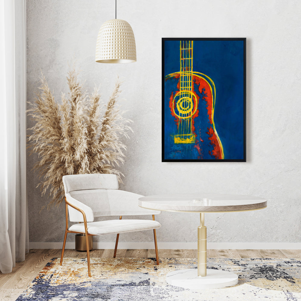 Modern Blue Abstract Guitar Canvas | Living Room Decor
