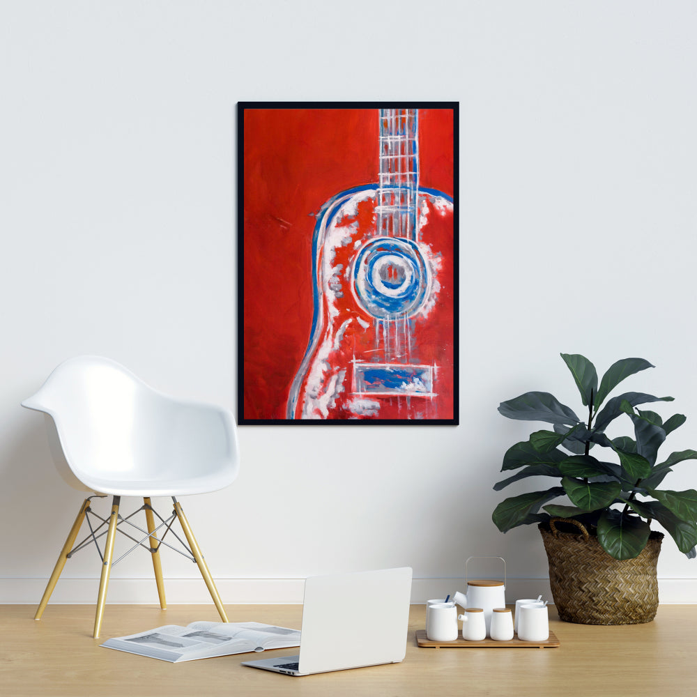 Modern Red Abstract Guitar Canvas - Musical Living Room Decor