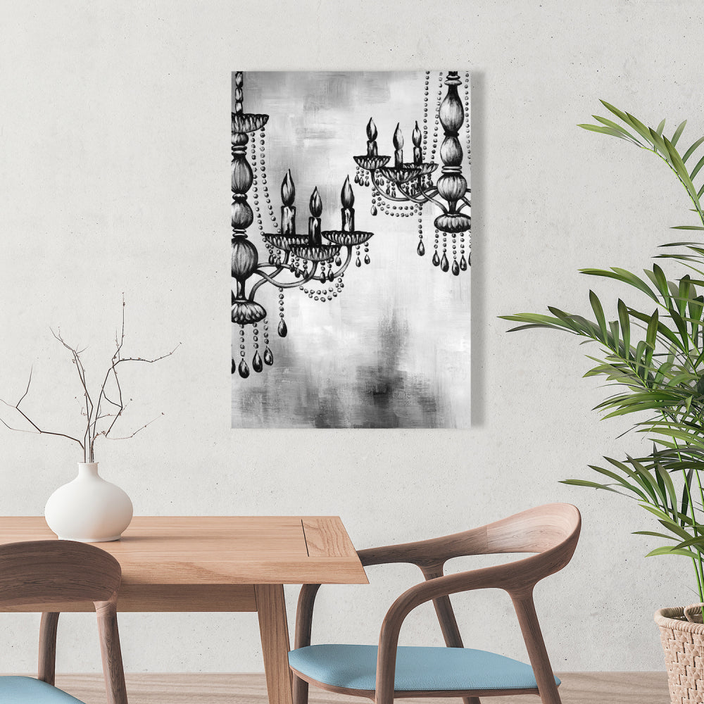 Two Crystal Chandeliers Canvas | White Kitchen Decor Art
