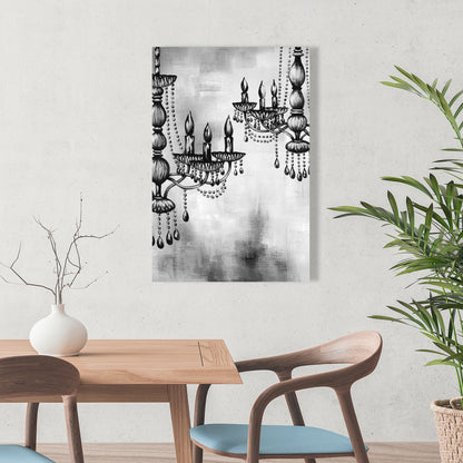 Two Crystal Chandeliers Canvas | White Kitchen Decor Art