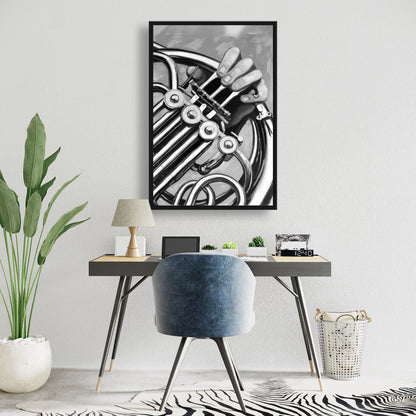 White Musical Bathroom Canvas - Musician with French Horn Art