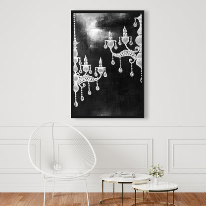 White Chandeliers Framed Canvas - Elegant Bedroom Decor