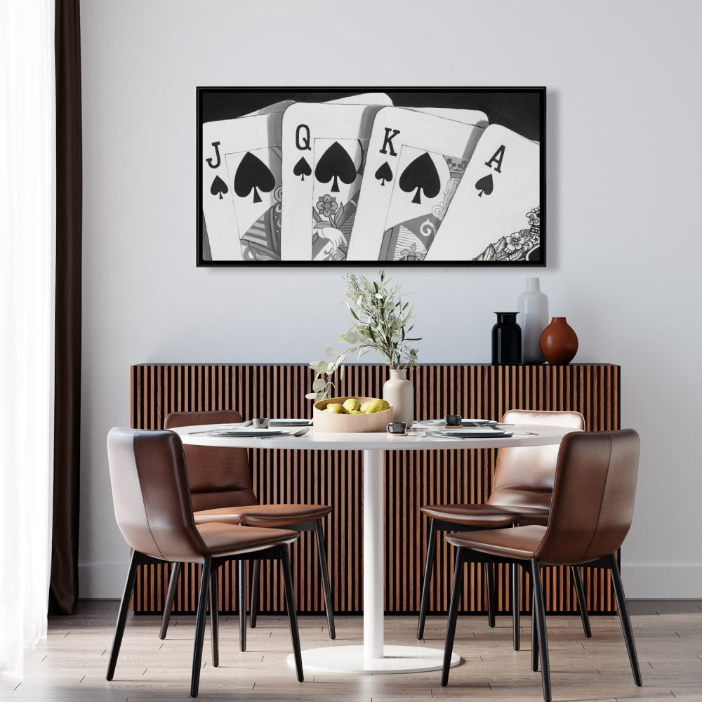 Toile de jeu de cartes noir et blanc | Décoration murale pour homme des cavernes