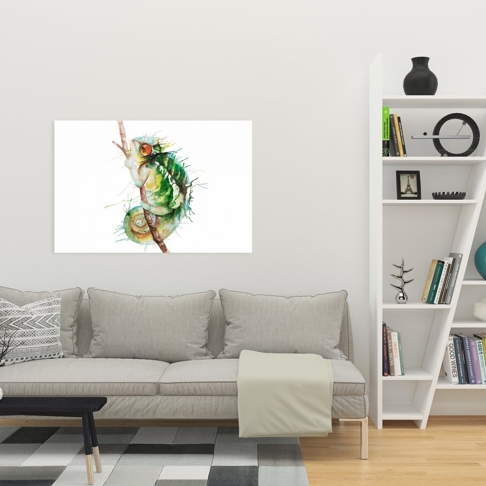 Watercolor Chameleon Reptile Canvas - Bedroom Home Decor