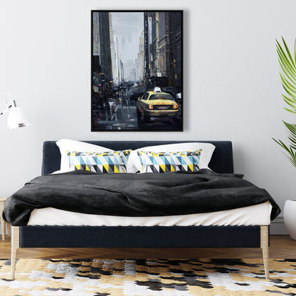 New York in the Dark Canvas | Gray Frame | Bedroom Decor