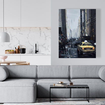 New York in the Dark Canvas | Gray Bedroom Wall Art Decor
