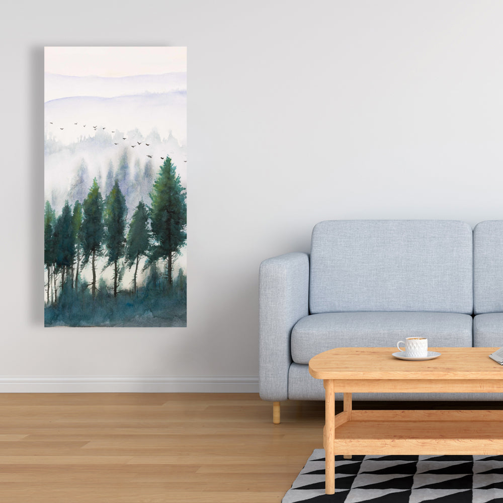 Gray Illustrative Mountains Watercolor Canvas - Home Decor