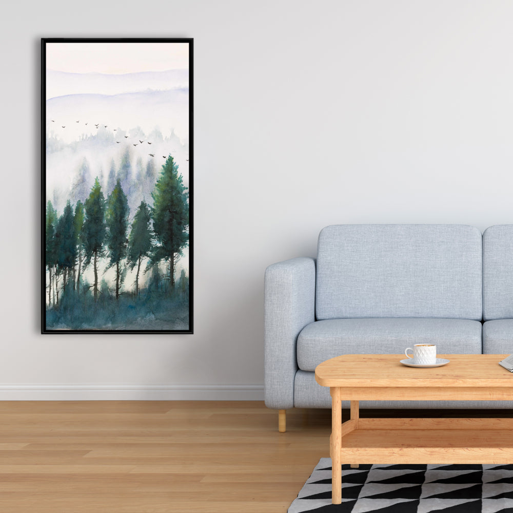 Mountains Landscape Gray Trees Canvas | Watercolor Home Decor