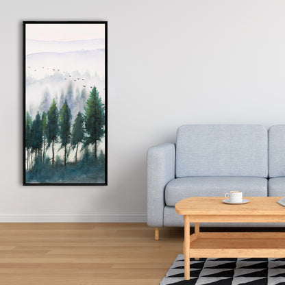 Mountains Landscape Gray Trees Canvas | Watercolor Home Decor