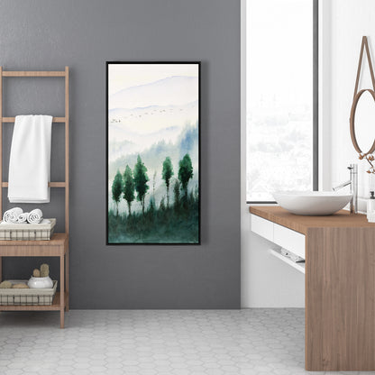 Landscape in Watercolor | Illustrative Trees Framed Canvas