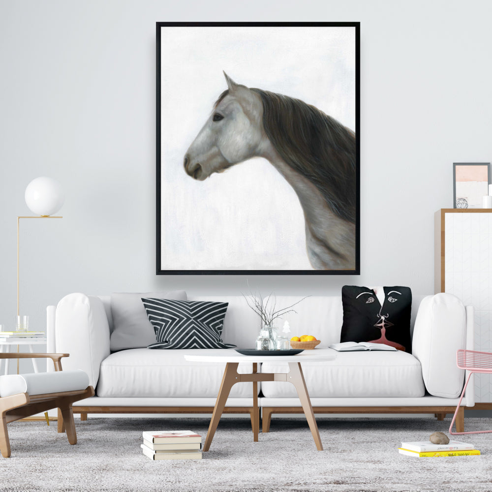 Toile encadrée blanche rustique « Cheval d'hiver » | Décoration de chambre