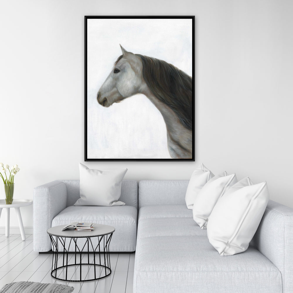 Toile encadrée blanche rustique « Cheval d'hiver » | Décoration de chambre