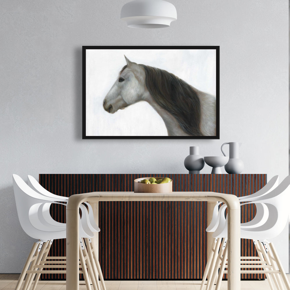 Toile encadrée blanche rustique « Cheval d'hiver » | Décoration de chambre