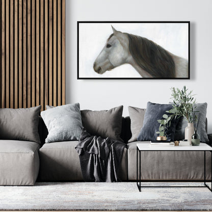 Toile encadrée blanche rustique « Cheval d'hiver » | Décoration de chambre