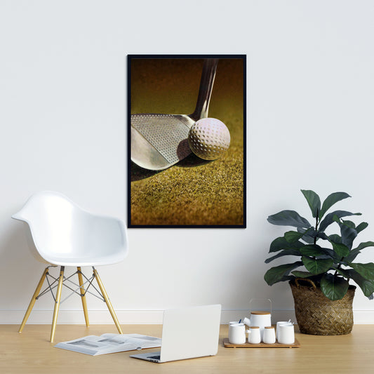 Golf Closeup Framed Canvas - White Hyperrealist Man Cave Decor