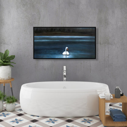 Magnifique toile « Cygne » | Arbres romantiques, cadre bleu, décoration d'intérieur