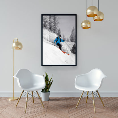 Man Skiing in Mountain Framed Canvas | Home Decor Art