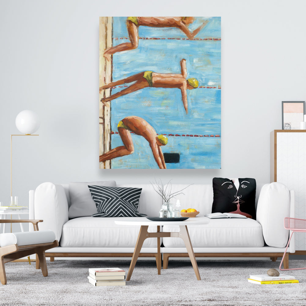 Swimmers Blue Canvas - Figurative Art for Home Decor