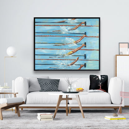 Contemporary Blue Hobbies Framed Canvas | Olympic Swimmers Decor