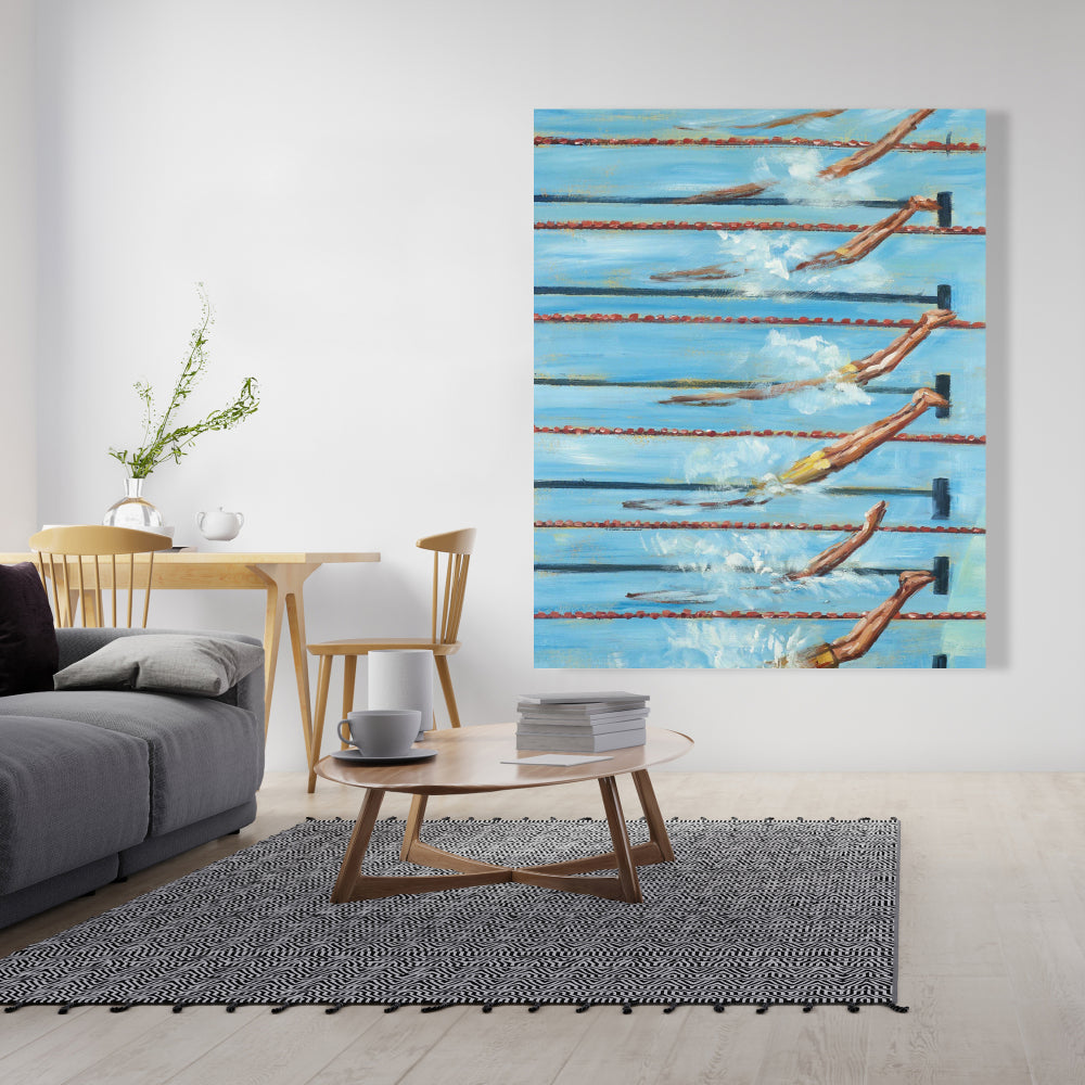 Olympic Swimmers Blue Canvas - Modern Man Cave Wall Art