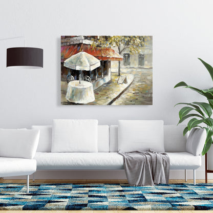 Deserted Sunny Street Canvas - Orange Trees Home Decor Art