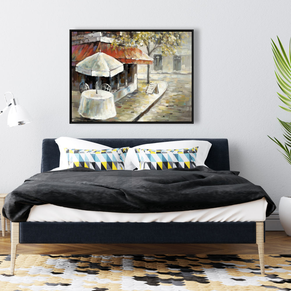 Décoration sur toile encadrée orange représentant une rue déserte et ensoleillée pour chambre à coucher