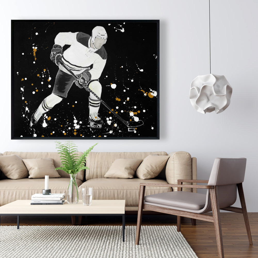 Toile encadrée Gray Man | Décoration murale représentant un joueur de hockey en action