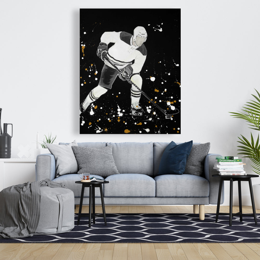 Gray Canvas Art | Hockey Player in Action - Home Decor