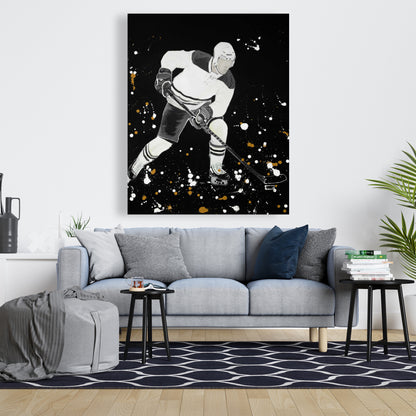 Gray Canvas Art | Hockey Player in Action - Home Decor