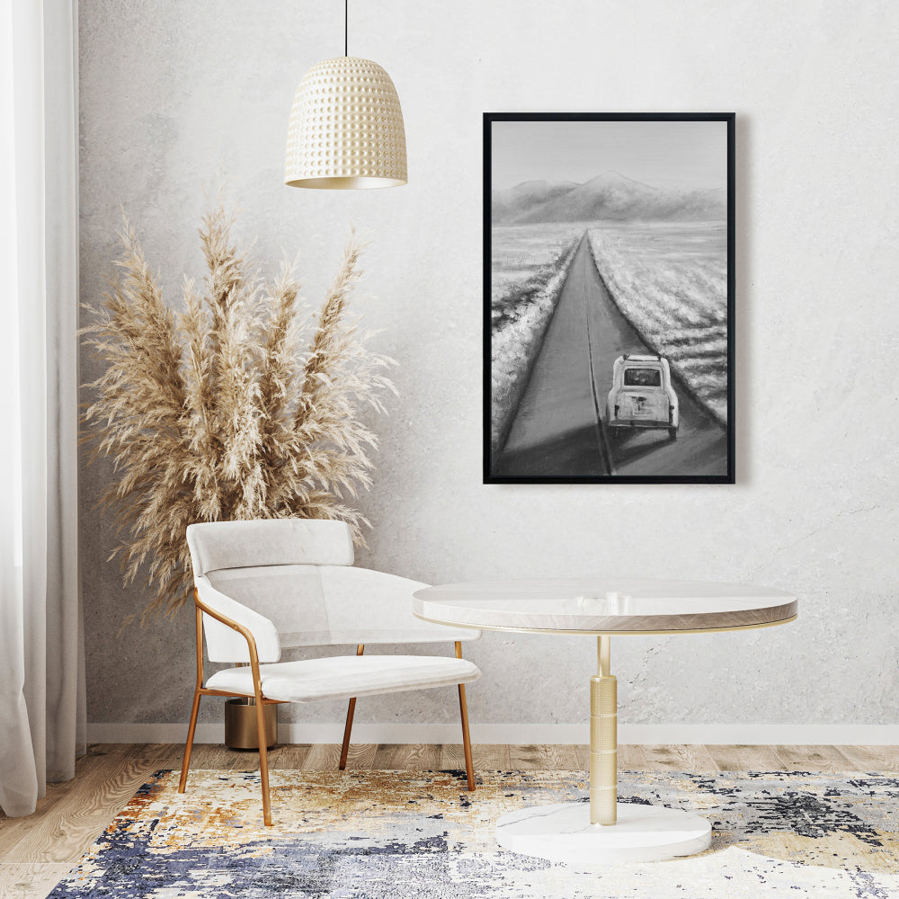 Car on the Road Framed Canvas | Mountains Home Decor Art