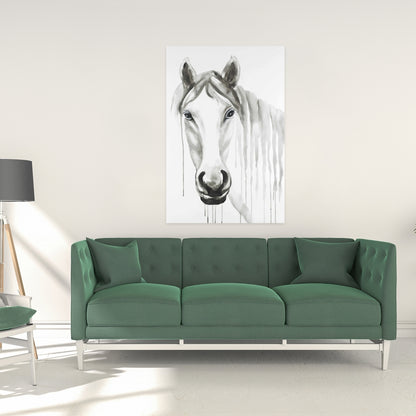 Solitary White Horse Canvas | Farm Animal Bedroom Decor