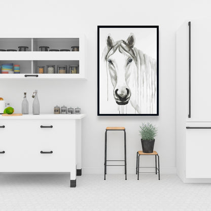 Solitary White Horse Canvas | Farm Animals Decor | Bedroom Art