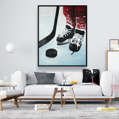 Toile « Jeune joueur de hockey » | Décoration d'intérieur sportive bleue