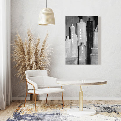 White Bedroom Canvas | Abstract Black & White Buildings Decor
