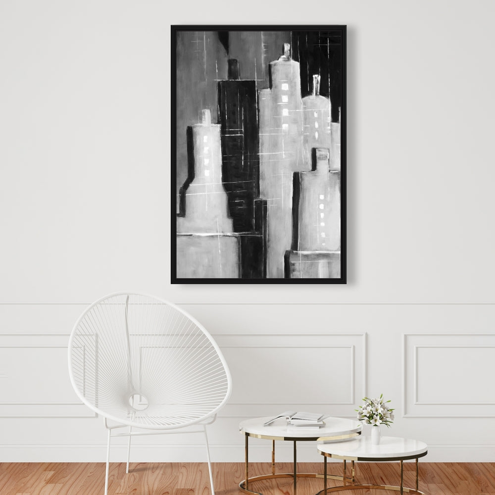 White Industrial Abstract Cityscape Canvas | Home Decor Art
