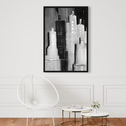 White Industrial Abstract Cityscape Canvas | Home Decor Art