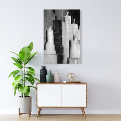 Toile abstraite en noir et blanc représentant un paysage urbain - Décoration murale pour chambre
