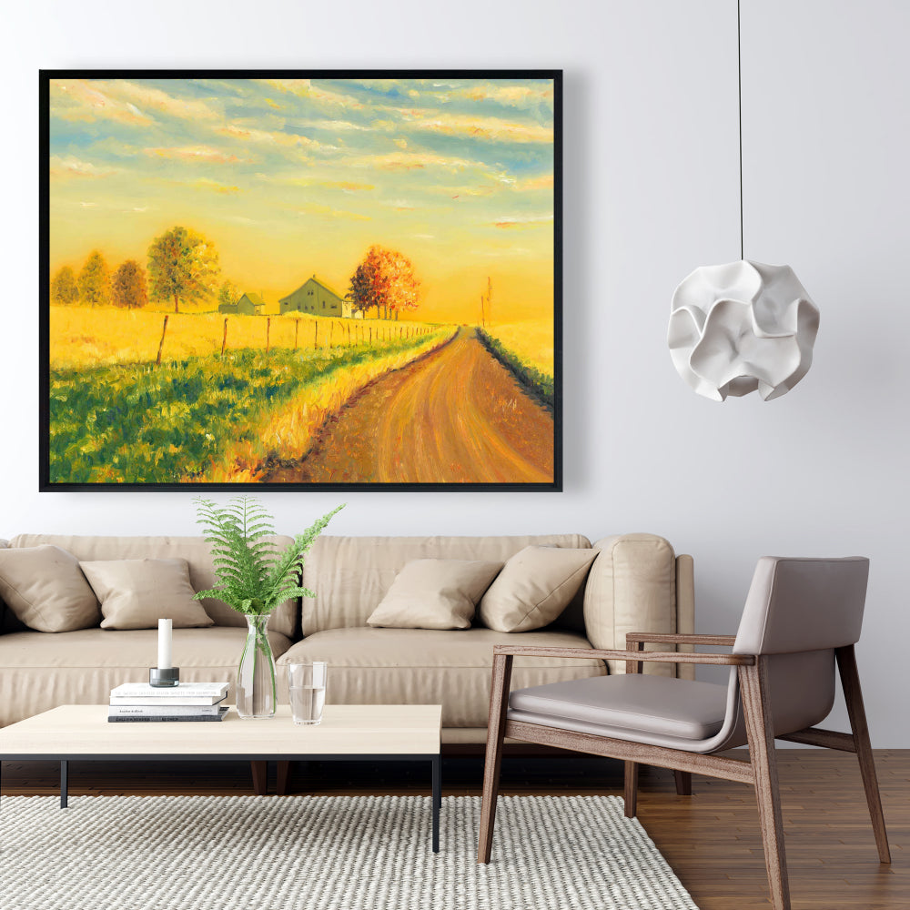 In the Countryside Rustic Trees Framed Canvas for Living Room