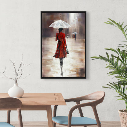 Quiet Walk in the Rain Canvas - Gray Framed Bedroom Decor
