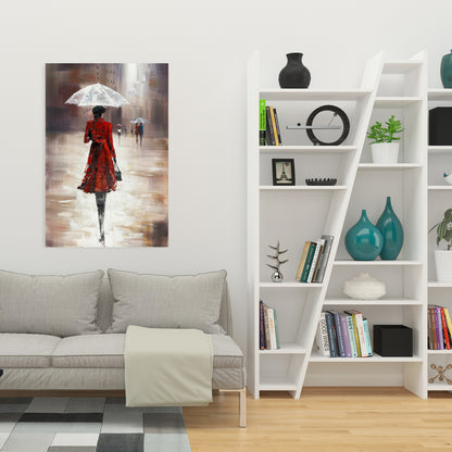 Gray Contemporary Street Canvas - Quiet Walk in the Rain Decor