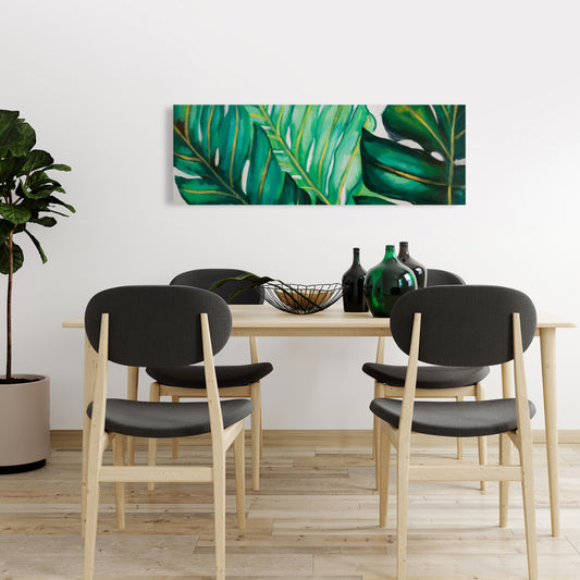 Bedroom Green Botanical Canvas - Three Exotic Plant Leaves Decor